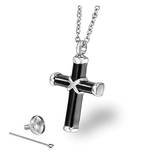Collier Croix Urne en acier de titane noir pour cendres et souvenir de famille