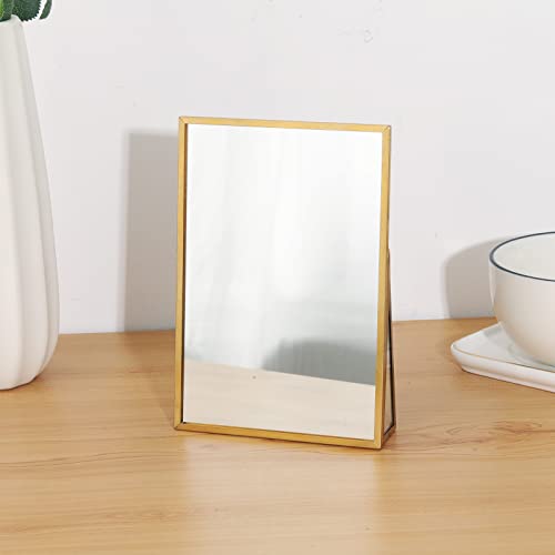 Espejo de maquillaje rectangular para tocador dorado miniatura 5