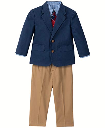 Nautica Baby Boys 4-Piece Suit Set with Dress Shirt, Jacket, Pants, and Tie, Navy/Khaki, 18 Months