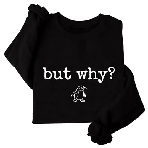 Image of TONGCHEN But Why Nihilist Penguin Sweatshirt Funny Novelty Abolish ICE Crewneck Sweatshirts for Women (US, Alpha, Large, Regular, Regular, Black)
