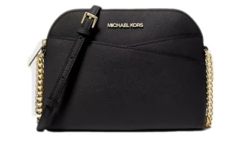 Michael Michael Kors Bolsa feminina de couro transversal de viagem Jet Set média (preto dourado)