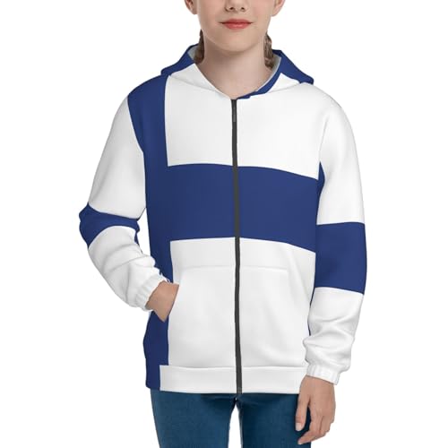 Finnish flag Print Girls Athletic Zip Up Hoodies,Sweatshirts with Pockets Long Sleeve Hooded Jackets, for 7-18 Y2