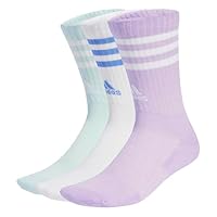 adidas Unisex 3-Stripes Cushioned Crew Socks 3 Pairs, Powder Plum/White/Halo Mint, 8.5-10