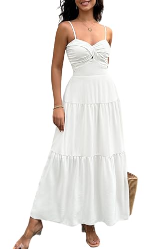 ECOWISH Women's Summer Strapless Maxi Dress 2025 Off Shoulder Hollow Out Smocked A Line Tube Tiered Long Dresses