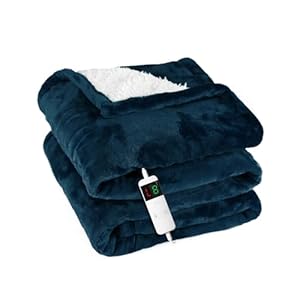 Qieryun Coperta Elettrica Coperte elettriche riscaldate Coperte da letto in morbida flanella, 135 x 200 cm, 10 livelli di riscaldamento per uso in ufficio a casa, blu