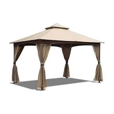 TRUNBACK 10x13FT Outdoor Gazebo for Patio, Spacious Hardtop-Gazebo with Mosquito Netting & Waterproof Curtains, Durable Metal Frame for Garden Lawns (Brown)