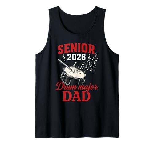 Senior 2026 Drum Major Dad Marching Band Padre Reproductor de música Camiseta sin Mangas