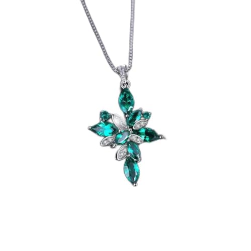 Pendentif fleur émeraude nano 2,4 CT en argent 925 - Tour de cou élégant pour femme sans chaîne