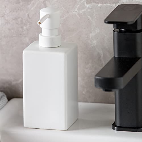 Galdal Square Matte White Soap Dispenser Ceramic Hand Soap And Lotion Dispenser For Bathroom Countertop,Dish Soap Dispenser For Kitchen-14Oz. thumb #1