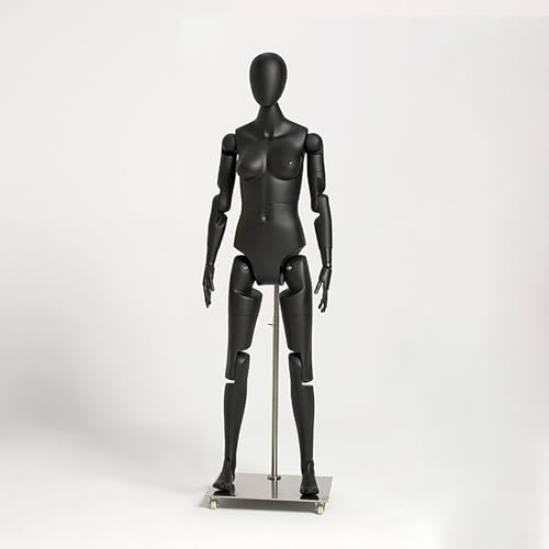 SRURLLUG Joints Adjustable Fiberglass Mannequin Full Body Model Stand, Mannequin Body Torso, Detachable Man Form, Figure Poseable Life Size Dummy Torso-for Retail Clothing Shops,Black,Woman