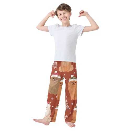 ZZXXB Xmas Pomeranian Trees Boys Long Pants Soft Trousers Elastic Waist Kids Lounge Bottoms with Pockets S-XL3