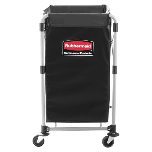 Rubbermaid Commercial Products, Collapsible X Cart, Black, Steel 4 Bushel Bin, Commercial Laundry Cart with Wheels for Hotel/Nursing Home/Home/College Easily Move Laundry/Supplies/Groceries