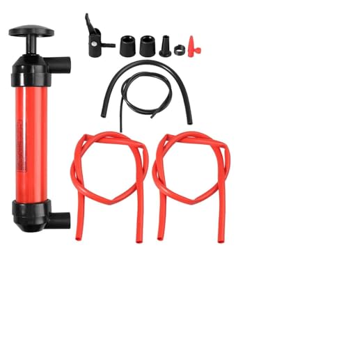 Kit completo a 10 pezzi: con due tubi di aspirazione rossa per estrazione liquida versatile che include una stretta estensione per spazi ristretti più un tubo di inflazione con tre attacchi di ugelli progettati per i materassi a sfere e altri gonfiabili