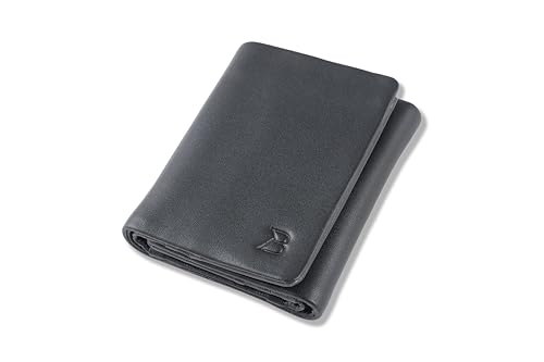 BURMUK Trifold Leather Wallet for Men - Genuine Nappa Leather Black Stitchless Wallet | 4 Card Slots | 2 Bill Compartments | 2 Slip Pockets