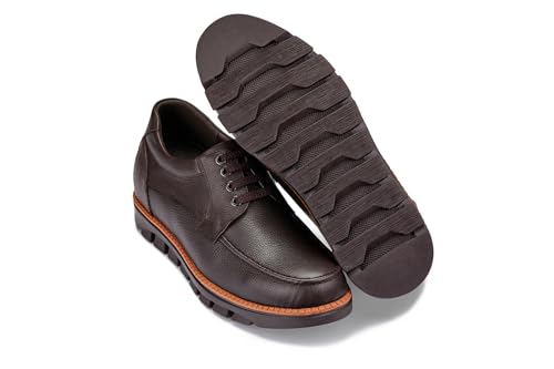 Image of CALTO Men's Invisible Height Increasing Elevator Shoes - Dark Brown Pebble Grain Leather Lace-up Casual Shoes - 3 Inches Taller- G63811 - Size 11 D(M) US