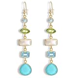 MadamLili - Ohrringe Gold Multi Edelsteine - 925 Sterling - Aquamarin Chalcedon Mondstein Peridot - Edelstein Ohrh&auml;nger Schimmernd - Exklusive Schmuckbox (925 Silber Vergoldet)