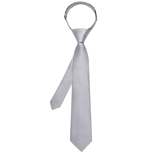 Image of Hi-Tie Pretied Boys Ties Solid Color Kids Adjustable Necktie Lapel Pin Clip Set Age 8-12 Wedding School Graduation