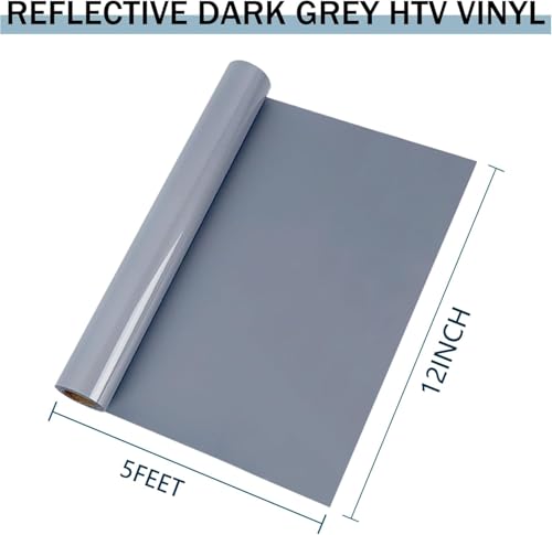 Image of HTVVETUR Reflective Heat Transfer Vinyl Roll 12 Inch by 5 Feet Iron on DIY for T-Shirt PU Stretch Elastic HTV Vinyl (Reflective Dark Grey, 10FT)