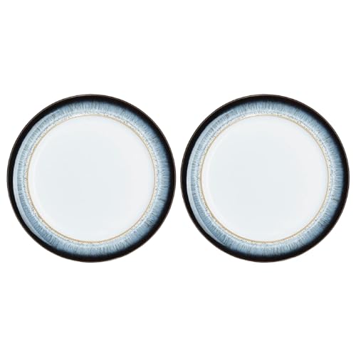 Denby - Halo Dinner Plates Set of 2 - Reactive Glaze Dishwasher Microwave Safe Crockery 28cm - Black, Grey, White Ceramic Stoneware Tableware - Chip & Crack Resistant
