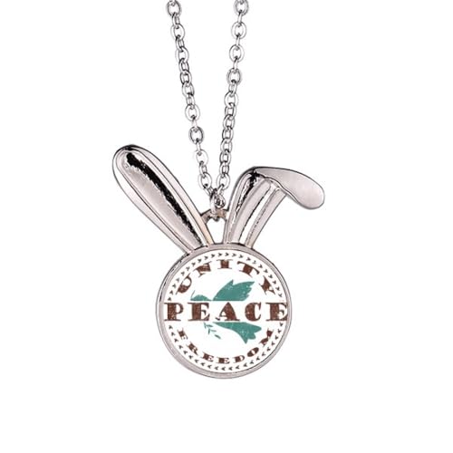 Collier lapin avec symbole de paix et branche d'olivier argenté