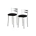 ASTIMESA Dos Taburetes de Cocina con Respaldo Franjas Metal Polipiel Negro, Altura de Asiento: 45 cm