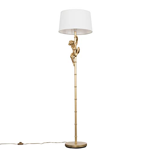 MiniSun | Modern Gold Hanging Monkey Design Floor Lamp with a White Tapered Shade | Floor Lamps & Torchieres, Home Décor & Improvement Essential | Includes 6W LED E27 Light Bulb