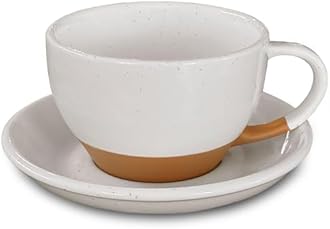 MORA Ceramic Latte Art Mug With Saucer - 10.5 oz, Round Bottom For Perfect Pours - Cafe Cups for Cappuccino, Espresso, Coffee, Tea etc - Porcelain Set for Baristas, Great Gift - Vanilla White