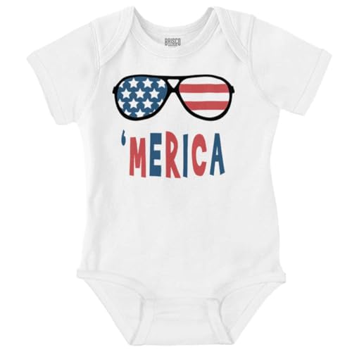 Brisco Brands Funny American Flag Glasses 4th July Baby Romper Boys or Girls