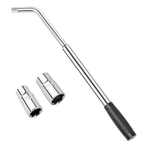 Universal Car Wheel Brace - Telescopic Lug Wrench with 17/19/21/23mm Sockets - Heavy Duty Extending Handle (35-55cm) - Non-Slip Grip for Easy Tyre Changes - Fits All Standard Vehicles SUVs & Caravans