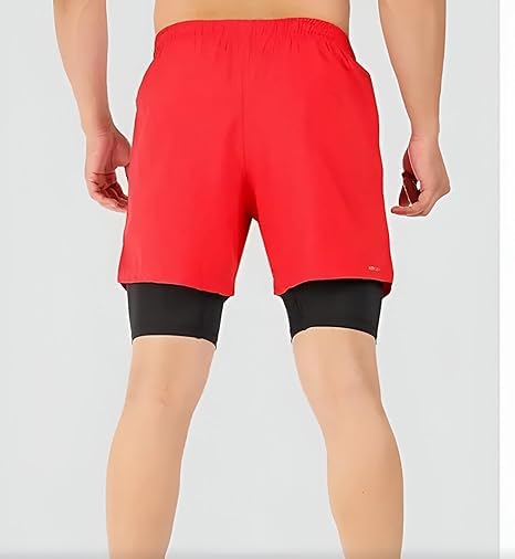 Image of Men's 2 in 1 Active Dual Shorts with Inner Tights | Double Layer Gym Shorts | Running, Training & Sports Shorts with Pocket Plus Size (S to 6XL)