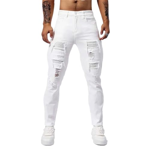 Hndudnff Men's Casual Hip-Hop High Skinny Ripped Jeans Slim Fit Stretch Cotton Denim Pants