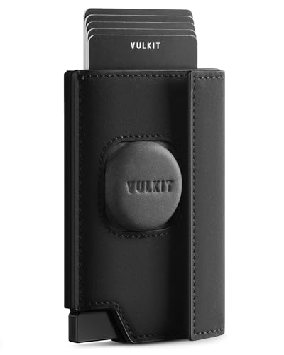 VULKIT Mens Wallet RFID Blocking with Airtag Cover, Pop-Up Credit Card Ejector, ID Window and Coin Pocket, Magnetic Closure, Gift Box Packed, Black