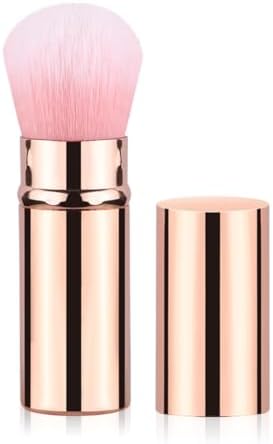 Fokmuaex 1pcs Retractable Makeup Brush with Cover, Portable Kabuki Brush for Face, Travel Powder Brush for Loose Powder, Foundation, Blush & Liquid Makeup, Soft Synthetic Hair Brush (Pink)