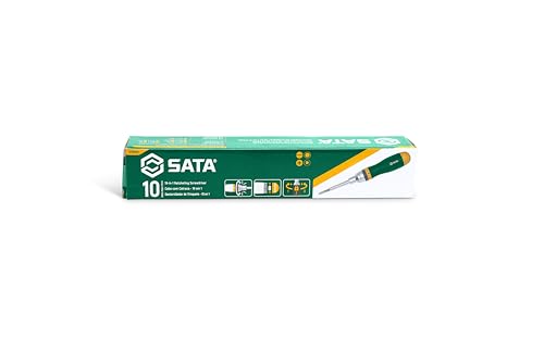 SATA 19-in-1 Multipurpose Ratcheting Screwdriver Set with 8 Double-Sided Bits and a Green and Yellow Oil-Resistant Handle - ST09350, 10 Piece