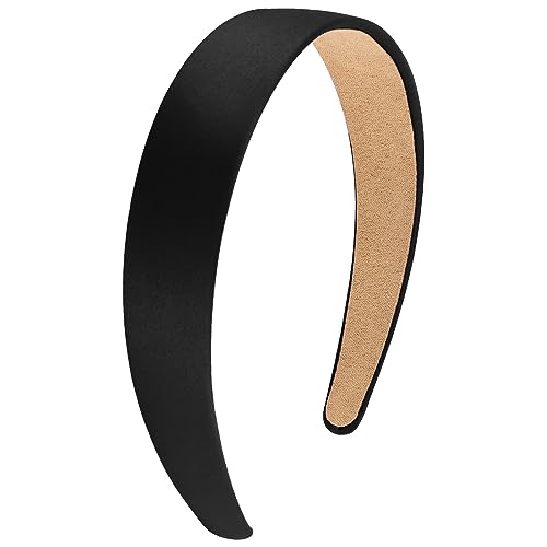 Wecoe Black Headband 1.2 Inch Wide Silk Satin Head Band for Women Girls