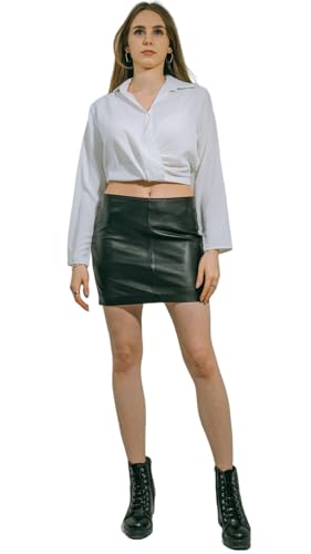 HİLDA DERİ Genuine Leather Mini Skirt Black Lambskin - Aidan - Hilda Leather
