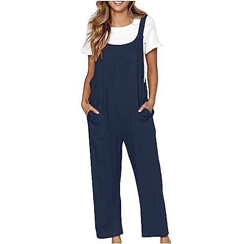 Mono Peto Mujer Lino Algodón Jumpsuit Moda Casual Petos Ligeros Fitness Pantalones Largo Color Sólido Peto Rompers Fiesta Suelto Cómodo Camiseta sin Manga Verano Primavera Talla Grande 2025