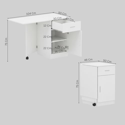 Image of TEKAVO Clipper Foldable Table I Computer Table for Home Pc I Office Table for Home Office I Storage and Folding Office Desk, Space Saving I Drawer & Door I White Wood (104 Cm x 50 Cm x 75 Cm) - DIY