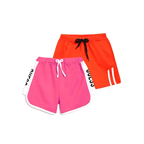 Image of Li'l Tomatoes Girls 100% Cotton Combo Shorts Pack of 2 | Soft & Breathable Summer Shorts | Elastic Waist Casual Wear | 2-14 Years