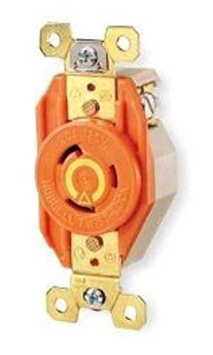 Hubbell Wiring Systems IG2610 SpikeShield Twist-Lock Isolated Ground Single Receptacle, Back and Side Wired, 125V, 30A, 2 HP, 2-Pole, 3-Wire, Orange