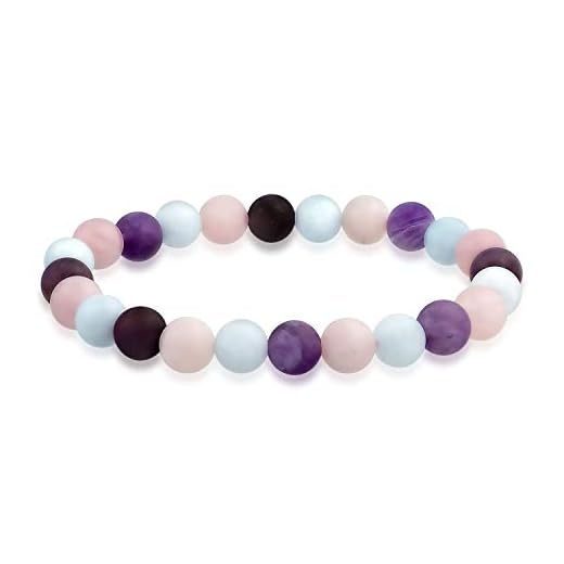 Bling Jewelry Semi Precious Púrpura Amatista Aguamarina Rosa Cuarzo Perla Redonda 8MM Pulsera Elástica para Mujeres Hombres Adolescente Unisex Apilable