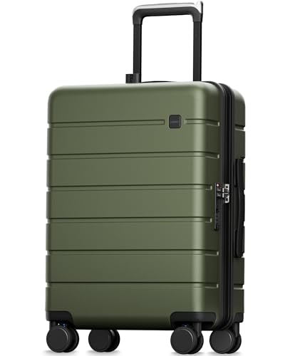 Image of LUGGEX Carry On Luggage 22x14x9 Airline Approved,HUP3 Accelerate Access with DiHook, Handy Pouch, 20 inch Expandable Hard Shell Suitcases with Spinner Wheels (EX-Enhance,Olive Green,20 Inch,37L-41L)