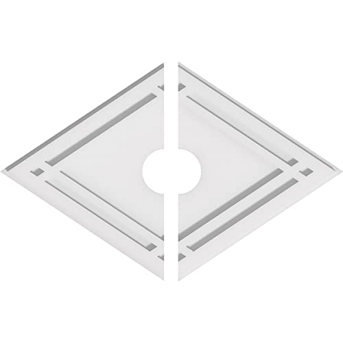 Image of Ekena Millwork CMP22X14DD2-03000 Diamond Architectural Grade PVC Contemporary, Two Piece Urethane Ceiling Medallions 22 inchW x 14 5 /8 inchH x 3 inchID x 7 3 /4 inchC x 1 inchP