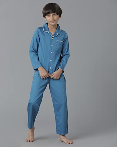Image of Under Fourteen Boys Cotton Night Suit Set | Soft Breathable 2Pcs Sleepwear /Nightwear /Sleepsuit /Loungewear Co-Ord | Checks Top & Pyjama | Elastic Waist & Pockets | Multicolor Pajama Party & Gifting Set