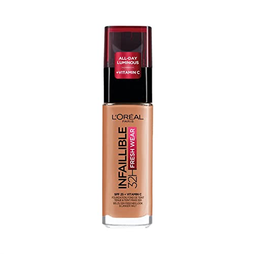 L'Oréal Paris Fondotinta Liquido Infaillible 32h, Coprente a Lunga Tenuta con Protezione Solare SPF25, Formula Waterproof e Idratante, Tonalità : 320 Caramel