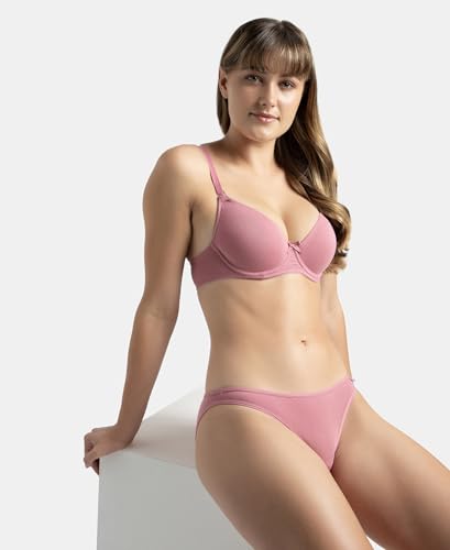 Image of Jockey 1245 Women Under-Wired Padded Super Combed Cotton Elastane Stretch Medium Coverage T-Shirt Bra with Detachable Straps