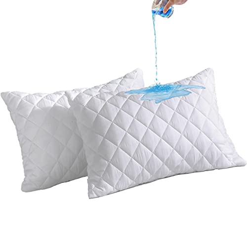 MH Home Quilted Waterproof Pillow Protectors White 2 Pack Bed Pillows Cover Quilted Pillowcase Extra Soft & Breathable Pillow Case (50 x 75 cm)