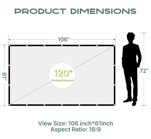 Image of AAJK Outdoor Projector Screen 120 inch, Washable Projector Screen 16:9 Foldable Anti-Crease Portable Projector Movies Screen for Home Theater Outdoor Indoor Support Double Sided Projection