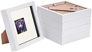 Nicola Spring 5 Piece 6 x 6 3D Shadow Box Photo Frame Set - Craft Display Picture Frame with 2 x 2 Mount - Glass Aperture - White/Ivory