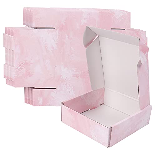 OUGEBOX 6x6x2 Inch Pink Small Moving Shipping Boxes, Boxes for Packaging Small Business, 15 Pack Cute Corrugated Packaging Boxes